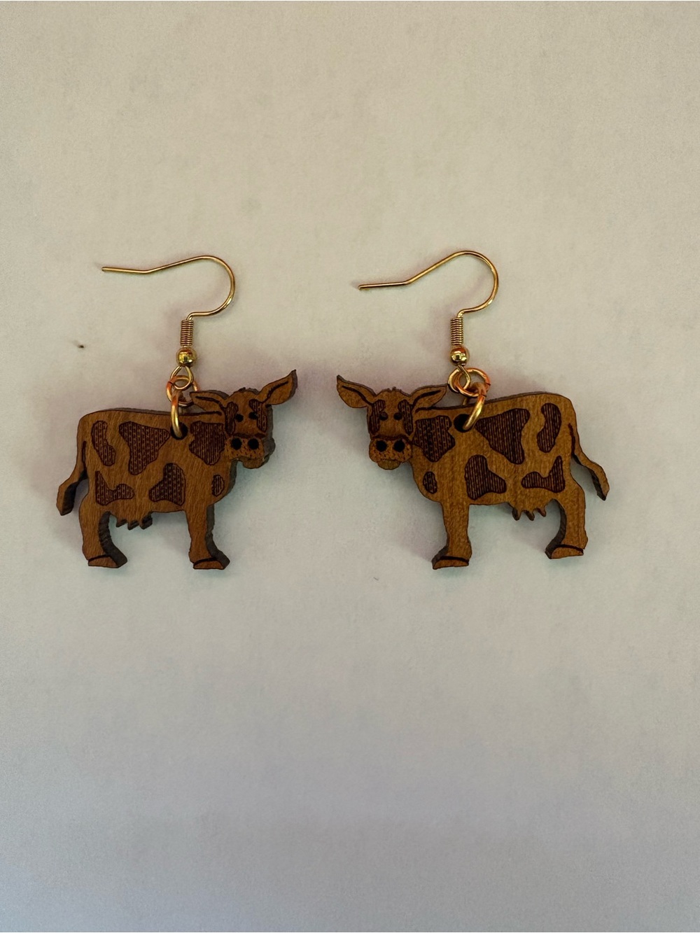 Vintage Laser Cut Wood Dangle Earrings - Brown